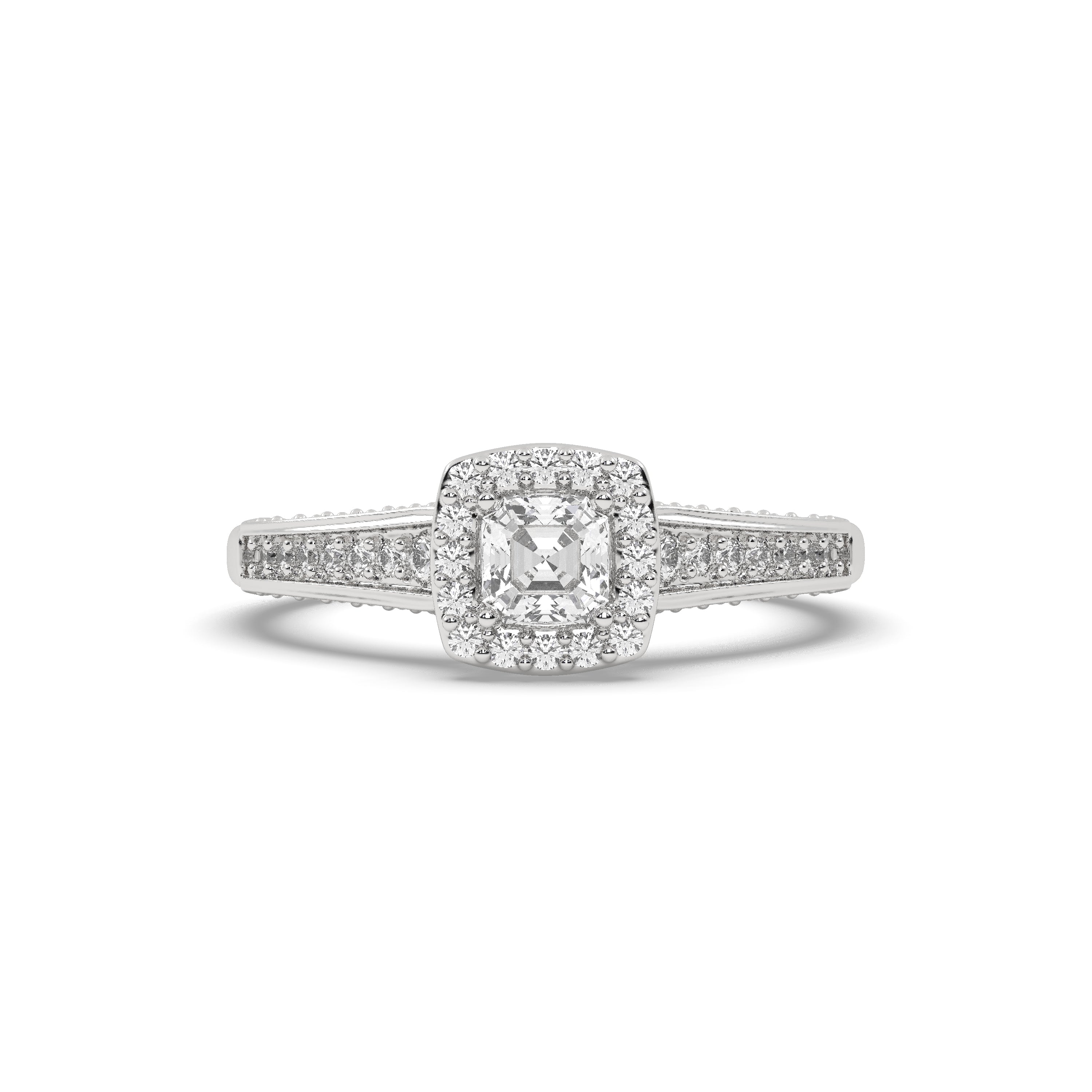 White Gold Studded 0.928 Carat Lab Grown Diamond Ring-E Color VS2 Clarity.